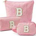 Personalized Initial Makeup Bag Set, 3pcs Monogram Makeup Bag with Large & Small Pouch and Waist Bag, Initial Makeup Bag Organizer for Travel, Luggage, Daily Use and Cute Gifts (B)