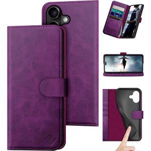 DuckSky Compatible with iPhone 17 6.3" Genuine Leather Wallet caseRFID Blocking4 Credit Card HolderReal Leather Flip Phone case Cover Women Men for Apple 17 case Purple
