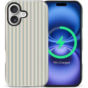 CARLOCA Magnetic Case for iPhone 17,Vertical Stripes Simple Blue Green Design Compatible With MagSafe Hybrid Dual Protection Soft TPU Hard PC Shockproof Anti-Scratch Cover Men Women Stylish Phone Case