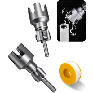 3 Pcs PVC Pipe Threader With Plumber Tape, Heavy Duty 1/2'' & 3/4'' Integrated Internal & External Pipe Threading Tool For Electric Drill Compatible, 2 in 1 Dual-Function DN15 PVC Pipe Thread Kit