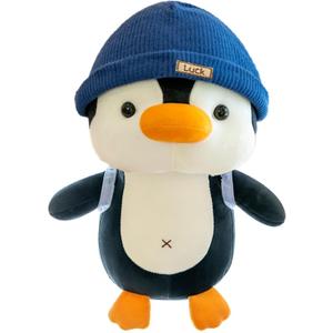 BSVOME 9 inches Penguin Stuffed Animals Soft Plush Cute Travel with Hat Backpack Doll for Boys Girls