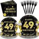 96Pcs Happy 49th Birthday Party Decorations for Men Women Black Gold 49th Paper Plates and Napkins Set Never Looked 49 So Good Theme Decorations for Cheers to 49 Years Old Party Supplies Serves 24