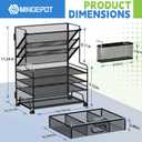 MINDEPOT 4-Tier Paper Organizer + 3-Pocket File Holder + Drawer + Pen Holders, Desktop File Organizers Paper Tray for Office Accessories School Classroom Organization (Black)