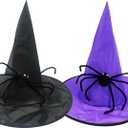 2 Pack, Witch Hats, Spider Attached, Black And Purple