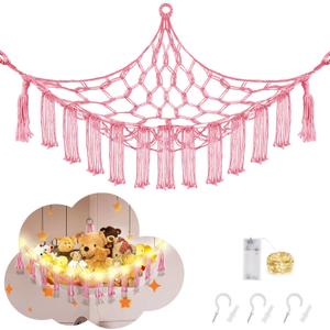 Hammock for Stuffed Animals with LED Light, Kids Room Decor Corner, Pink (Large-(Package of 1))