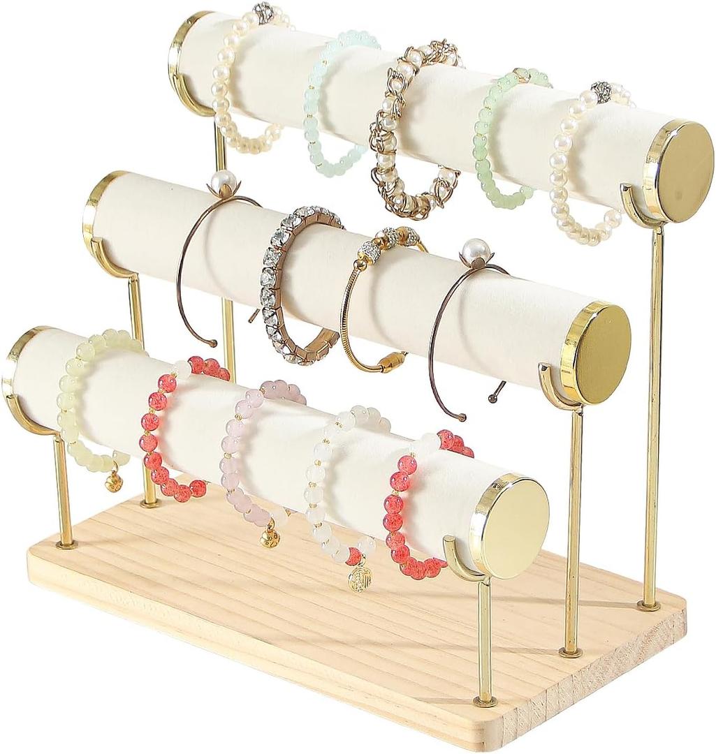 Coward Bracelet Holder Stand Rack, Removable Bracelet Display Organizer, T-Bar Wood Base Bangle Watch Scrunchies Jewelry Storage Towers for Home Desk or Shop Selling (3 Layer) Coward Bracelet Holder Stand Rack, Removable Bracelet Display Organizer, T-Bar Wood Base Bangle Watch Scrunchies Jewelry Storage Towers for Home Desk or Shop Selling (3 Layer)