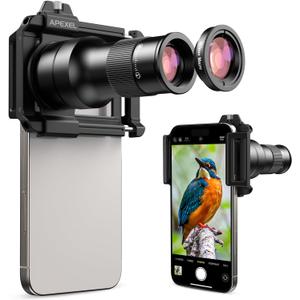 APEXEL 6X Telephoto Lens & 150mm Macro Lens, 2-in-1 Aluminum Phone Camera Lens Kit with Universal Clip. Phone Lens Attachment Fit for iPhone 16/15/14/13, Samsung, Android Phone and Most Smartphone