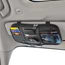 Da by Car Sun Visor Organizer, Multi-Pocket Visor Organizer Storage Pouch for Cars, SUVs & Trucks with Double Zippers, Elastic Bands & Glasses Clip - Organizes Essentials Keep Tidy (Black)