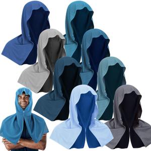 Coume 9 Pack Cooling Hoodie Towels for Neck and Face Absorbent Quick-Drying Instant Cooling Towels UV Protection Neck Wraps Soft Breathable Towel for Sport Workout Gym (Dark Color)