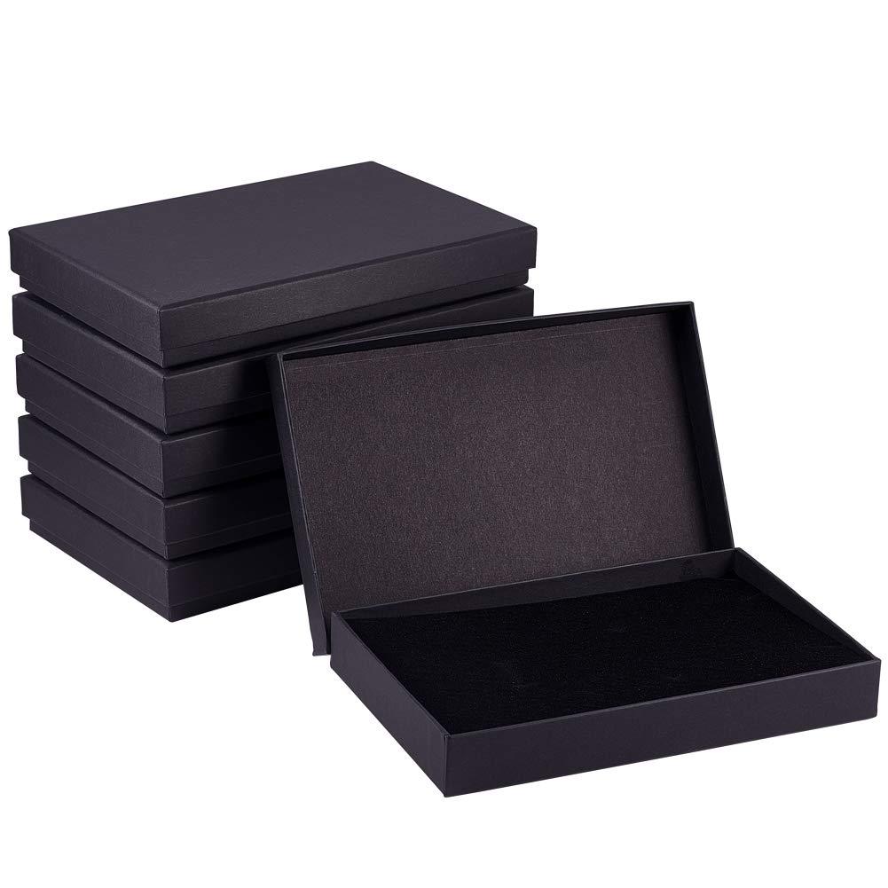 BENECREAT 6 Pack Black Necklace Ring Gift Box 20x13x3cm Rectangle Cardboard Jewellery Boxes Kraft Paper Box with Sponge for Necklace, Earring, Stud