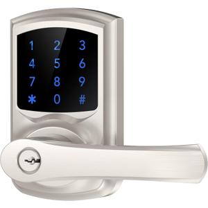 HIDALIFE Keyless Entry Door Lock, Electronic Keypad Door-Lock with Handle, Touchscreen, Auto-Locking, Anti-peep Password, Easy to Install for Front Door, Home, Office, Satin Nickel