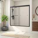 Shower Door Bathtub Sliding 56-60" W x 58" H, Shower Doors for Walk in Shower, Water Repellent Bathroom Shower Glass Bathtub Door, ABS Anti-Collision Rubber, Matte Black (1/4")