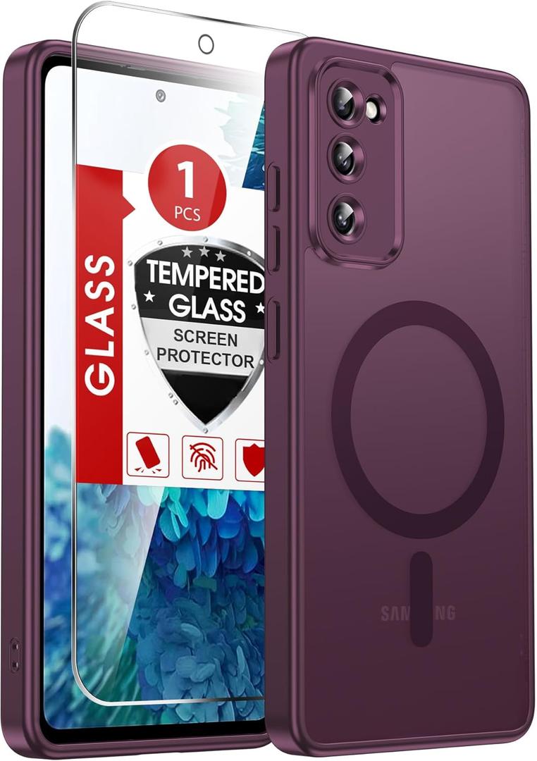 LeYi for Samsung S20-FE Case:    Compatible with Mag-Safe with Screen Protector, Military-Grade Matte Translucent Soft-Touch Skin Funda para S20FE, Wine Red (Galaxy S20 FE (6.5 inch))