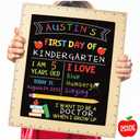 First and Last Day of School Board - First Day of School Sign with Wooden Ruler Frame - 1st Day of Kindergarten Preschool Chalkboard Photo Prop - Back to School Gifts for Kids Girls - 13 x 11 Inch
