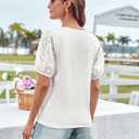Spring Women's Dressy Tops Casual Trendy Eyelet Blouses Puff Sleeve Loose Fitting T Shirts Crewneck Work Blouse Ivory 2XL (White, XXL)