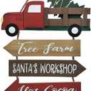 Christmas Decorations Indoor LED Lighted Christmas Tree Red Truck Wall Sign Wood Farmhouse Holiday Door Hanging Signs Vintage Winter Rustic Ornament