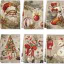 Hosuly 3 Pcs Christmas Kitchen Towels Vintage Santa Dish Cloth Christmas Farmhouse Tea Towels Santa Snowman Sock Ball Xmas Tree Hand Dishcloth Rustic Housewarming Gifts for Kitchen Holiday Cooking