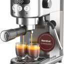Neretva Espresso Machine 20 Bar, Super Compact Espresso Maker Stainless Steel Professional Coffee Machine Espresso with LED Display & Milk Frother for Home Barista Latte and Cappuccino Maker (Silver)