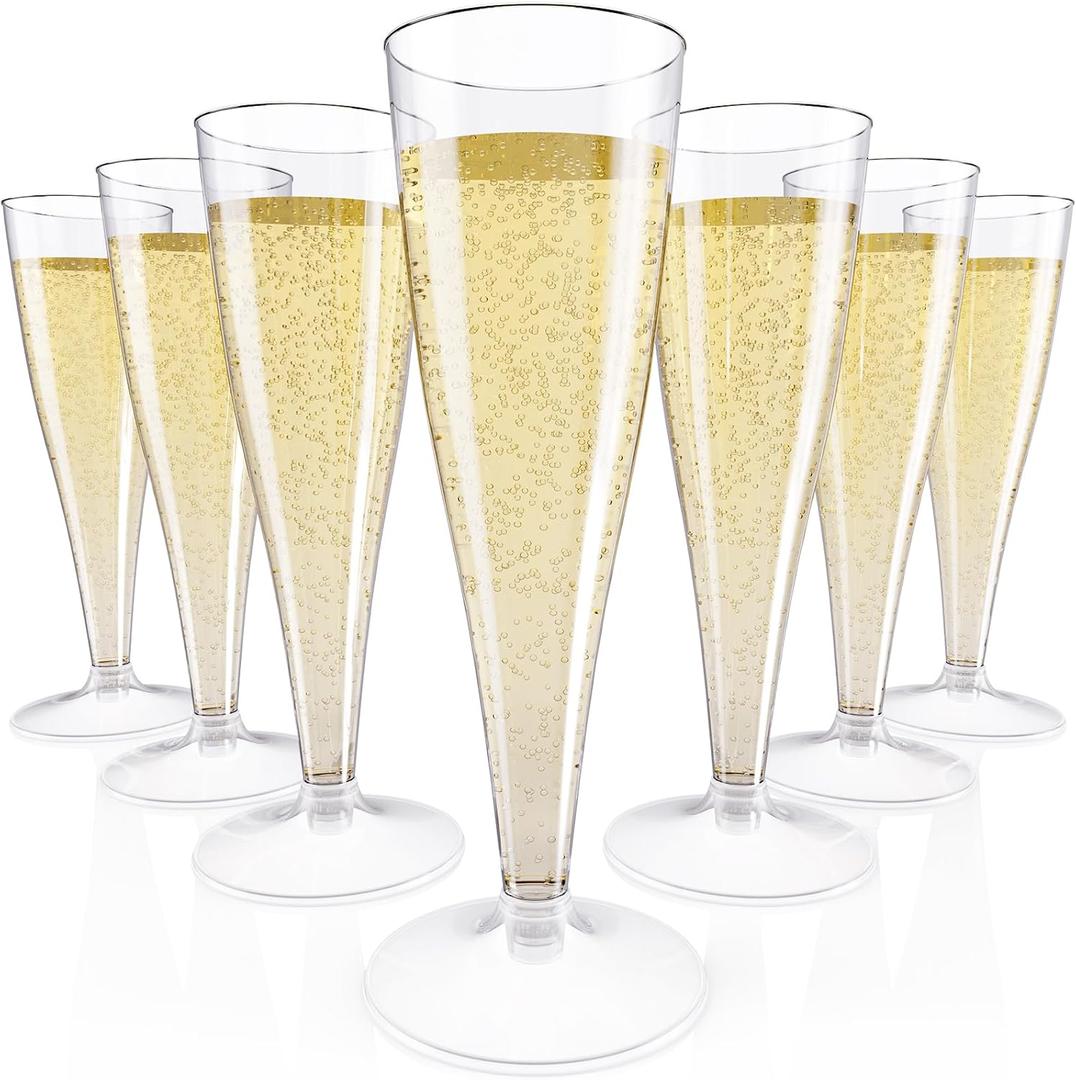 JOLLY CHEF 100 Pack Plastic Champagne Flutes Disposable 4.5 oz Clear Plastic Champagne Glasses Suitable for Wedding, Thanksgiving Day, Christmas