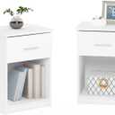 Furinno TIDUR Night Stand Set of 2, Modern Nightstand, White, Set of 2, Bar Handle