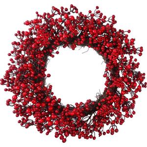 22" Red Berry Christmas Wreaths for Front Door, Outdoor Xmas Cranberry Wreath, Holly Wreath Winter Holiday Door Reef Decor for Farmhouse Front Porch Wall Window