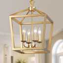 AMZASA Gold Lantern Chandelier Hanging Pendant Light Fixture 4-Lights for Kitchen Island Dining Room Hallway Entryway Foyer UL Listed