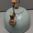 Tea Kettle Stovetop, 2.6 Quart cute teapot,loud whistle kettle, Food Grade Stainless Steel with Fold wood grain handle, Mint Green,With Anti Scald Towel