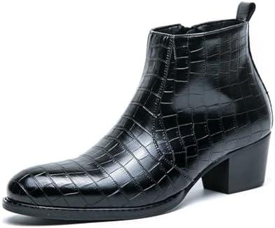 Men's Gradient Patent Leather Print Business Chelsea Boots with Side Zipper, Retro Pointed Toe Low Chunky Heel Non-Slip Formal Short Boots for Business Work Party Ankle Boots Size 8