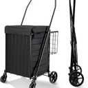 BIEAMA Folding Shopping Cart with Waterproof Liner, Grocery Cart 200 Lb