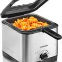 Chefman Fry Guy, The Most Compact & Convenient To Deep Fry Comfort Food, Restaurant-Style Basket With A 1.6-Quart Capacity, Easy-View Window & Adjustable Temp Control, Stainless - 1.5 Liter (Stainless - 1.5 Liter)