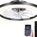 20inch Ceiling Fans Lights,68W Flush Mount Ceiling Fan with Ceiling Lights,Dimmable 3CCT,App Control,Remote Control,Timer,6 Wind Speeds Smart Low Profile Ceiling Fan for Room (C-Black)