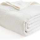 EMME Cotton Muslin Large Throw Blanket Couch Breathable Gauze Soft Lightweight Bed Blankets Adults (White,50"x70")