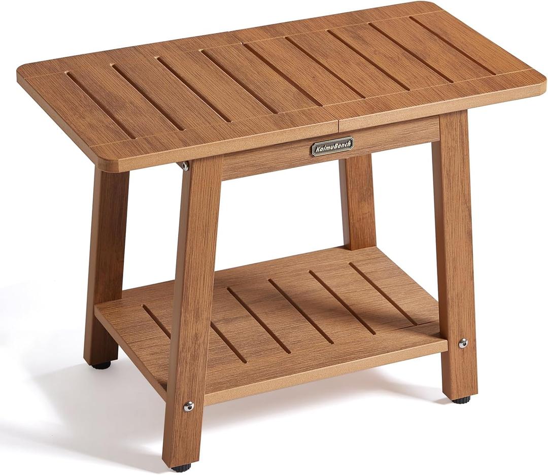 HDPS Shower Bench Seat, Waterproof Poly Lumber Shower Stool, Bathroom Chair with Adjustable Feet, Non-Slip, No Maintenance, Brown