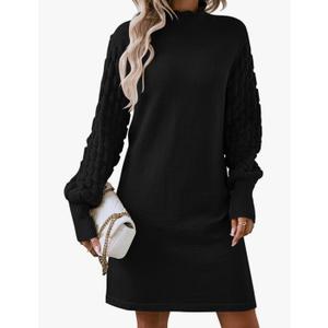 Sovoyontee Women's 2025 Fall Long Sleeve Mock Neck Sweater Dress Casual Loose Ribbed Knit Mini Short Pullover Dresses M