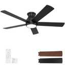 POCHFAN 52 Inch Black Ceiling Fans with Lights and Remote, LED Low Profile Flush Mount Ceiling Fan for Bedroom, Living Room, with Quiet DC Motor, Dimmable 6 Speeds