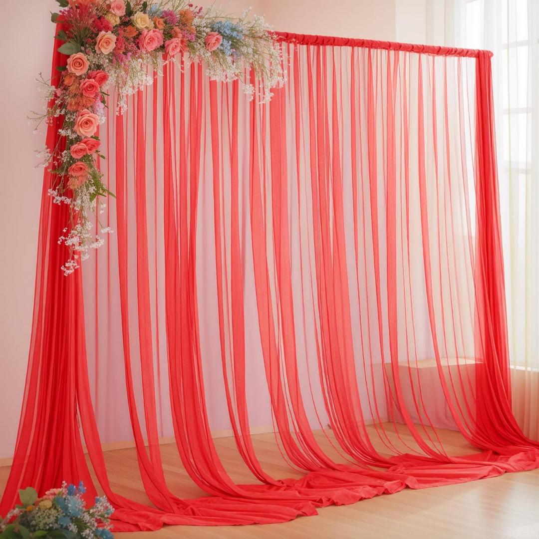 10x10ft Red Tulle Backdrop Curtain for Parites, Sheer Backdrop Curtains for Wedding Baby Shower Birthday Party Photo Shoot Decorations (10ft x 10ft(2 Panels 5*10ft))