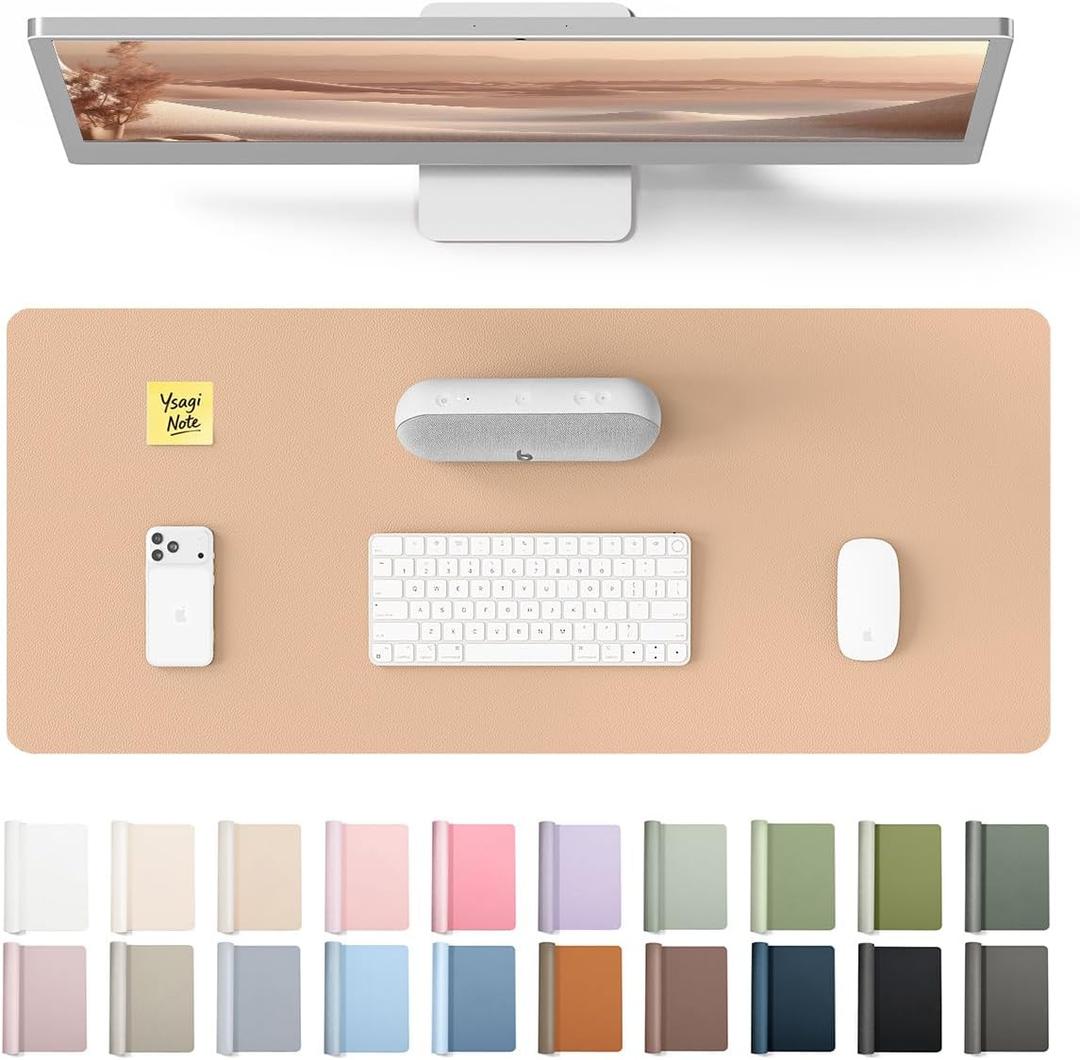YSAGi Leather Desk Protector, Office Mat, Large Mouse Pad, Non-Slip PU Leather Blotter, Laptop Desk, Waterproof Writing Pad for Office and Home (Latte, 23.6" x 13.8")