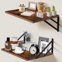 Tectocker-DOU 2 Pc Deep Floating Shelves ; Wall Mounted Hanging Shelves for Living Room, Kitchen, Office, Bathroom and Bedroom Decor; Storage and Display Shelf Set (Brown, 16W×12D)