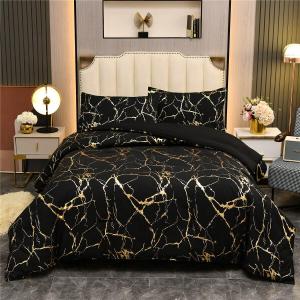 Holawakaka Gold Metallic Marble Comforter Set Queen Size Foil Print Glitter Bedding Sets,Black/Gold, Queen