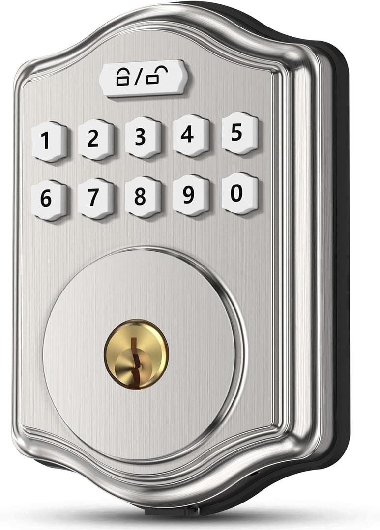 52HZ Keyless Entry Door Lock with Code, Electronic Keypad Deadbolt with 2 Keys, Smart Door Locks for Front Door, Voice Guidance, Anti-Peeping Password, Auto Lock, Easy to Install, Satin Nickel