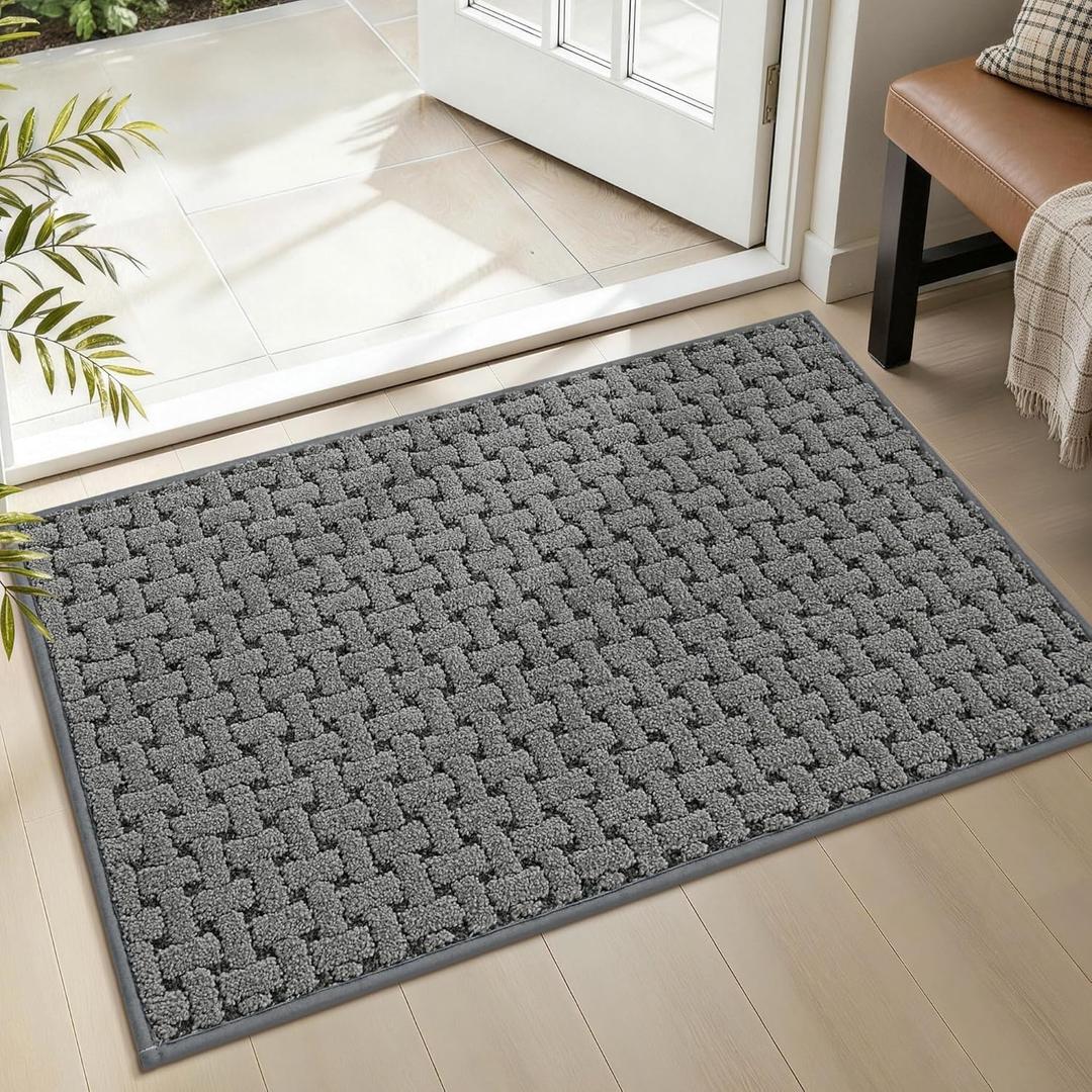 Door Mat Indoor Entrance 20x32, Non-Slip Washable Doormats Entry Way Mats, Dirt Resistant and Absorbent Welcome Mat, Easy Clean Low-Profile Doormat, Front Door, Inside Entrance, Grey