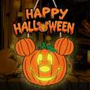 Halloween Pumpkin Decorations, Glow in The Dark Halloween Wall Decorations Wooden Mouse Pumpkin Wreaths for Front Door Indoor Outdoor Sign