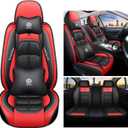 BGYFDU07 Seat Cover 5-Seater Full Set, Universal Type, Suitable for Most Cars, Cars, SUVs, Trucks, Pickup Trucks, Airbags Compatible with Synthetic Leather Car Seat Cushion Protectors (Black-Red)
