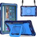 Case for Amazon Fire Max 11 inch Tablet (13th Generation, 2023 Release) Hybrid Shockproof 360 Rotating Multi-Functional Ring Stand Case with Shoulder Straps (Blue/Blue)