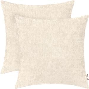 BRAWARM Throw Pillow Covers 22x22 Inches - Cream Chenille Pillow Covers Pack of 2, Solid Dyed Soft Chenille Pillow Cases for Couch Sofa Bed Home Decoration