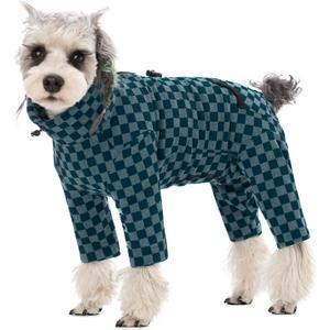 Dog Winter Coat, Warm Fleece Dog Cold Weather Coats, Plaid Turtleneck Dog Pajamas, Pullover Dog Jumpsuit, Turtleneck Dog Winter Clothes for Small Medium Dogs, Dog Onesie Anti Hair Shedding (Blue, Small )