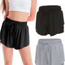 Ultra Performance Girl's Butterfly Short's 2 Pack Girls Athletic Short Basketball Soccer Flowy Active Shorts for Girls (Black / Grey, XS)