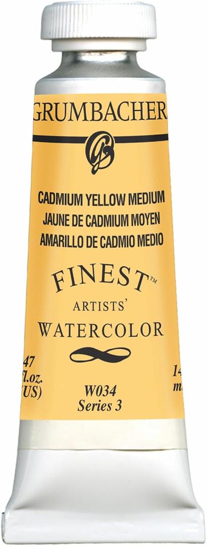 Grumbacher Finest Watercolor Paint, 14 ml/0.47 oz, Cadmium Yellow Medium