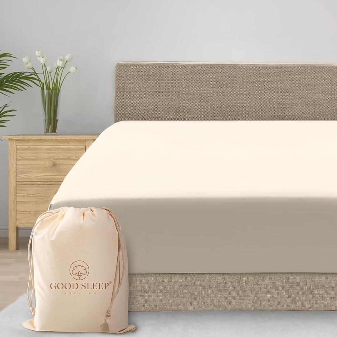 Good Sleep Bedding California King Fitted Sheets Only, 800 TC Cal King Sheets Deep Pocket Fitted, 100% Egyptian Cotton Single Fitted Sheet, Soft 16" Deep Pocket Fitted Sheet, Light Grey Fitted Sheet (California King, Ivory)