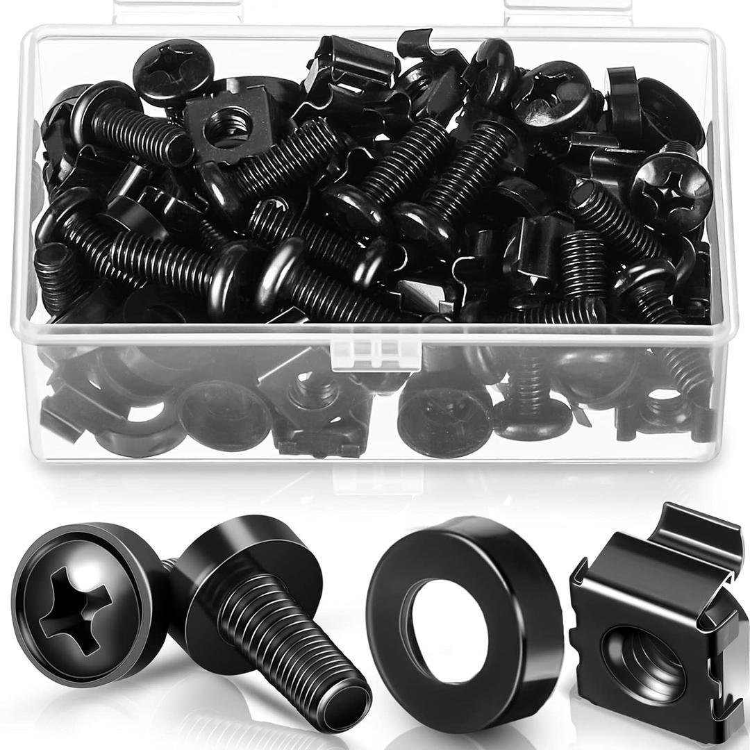Ripeng 50 Stainless Steel Rack Mount Shelf Screws, Studio Screws with Nylon Washers for Server Rack Stands, Hardware Rails (Size M6 x 16 mm)